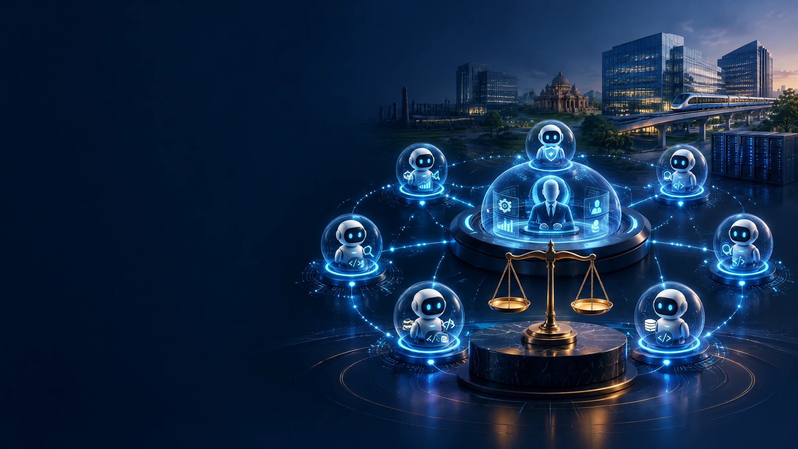 Connected autonomous AI agents balanced by human oversight and enterprise accountability