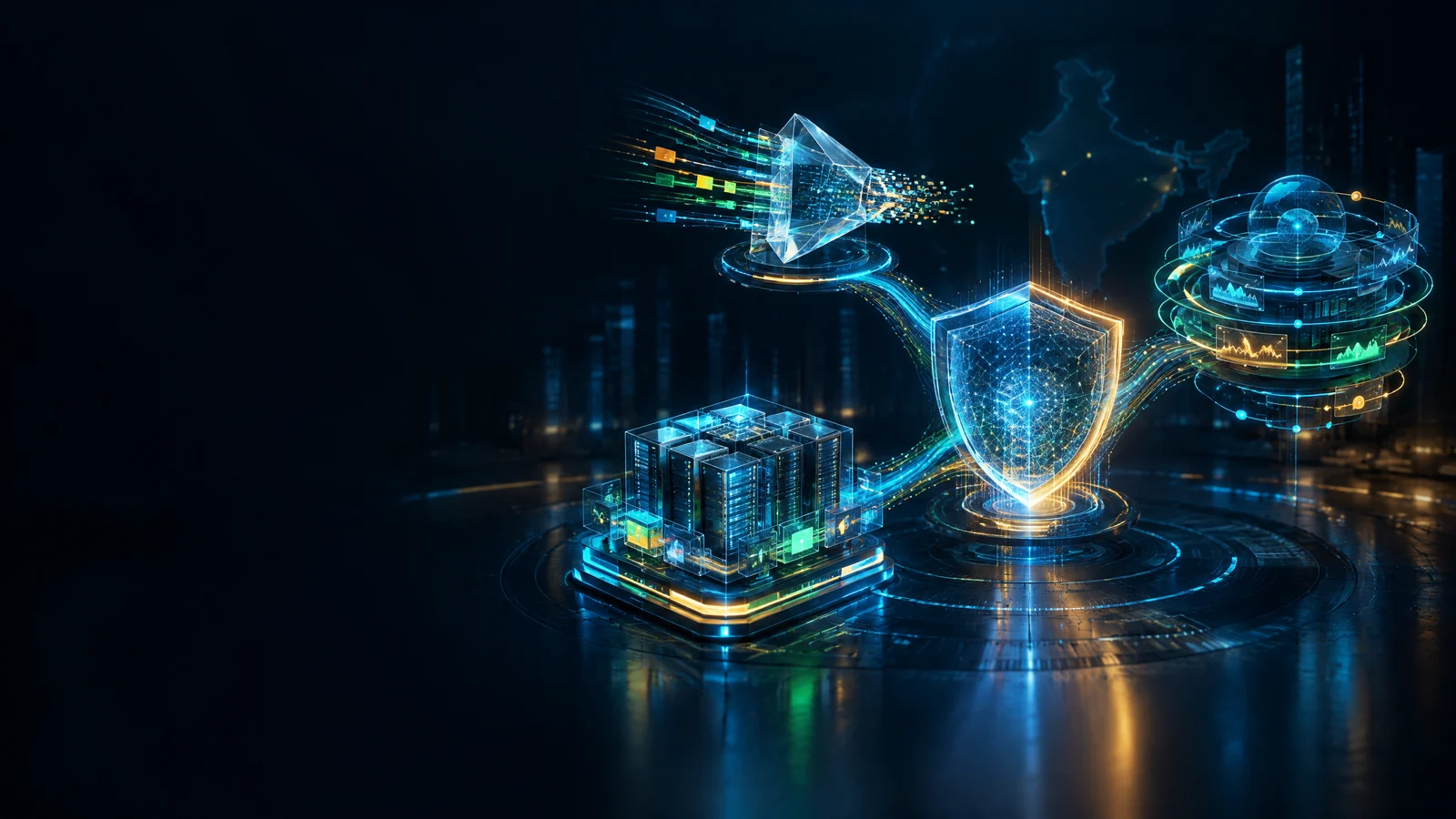 A text-free security operations illustration comparing three software advisories across packet analysis, network management and access rights monitoring systems.