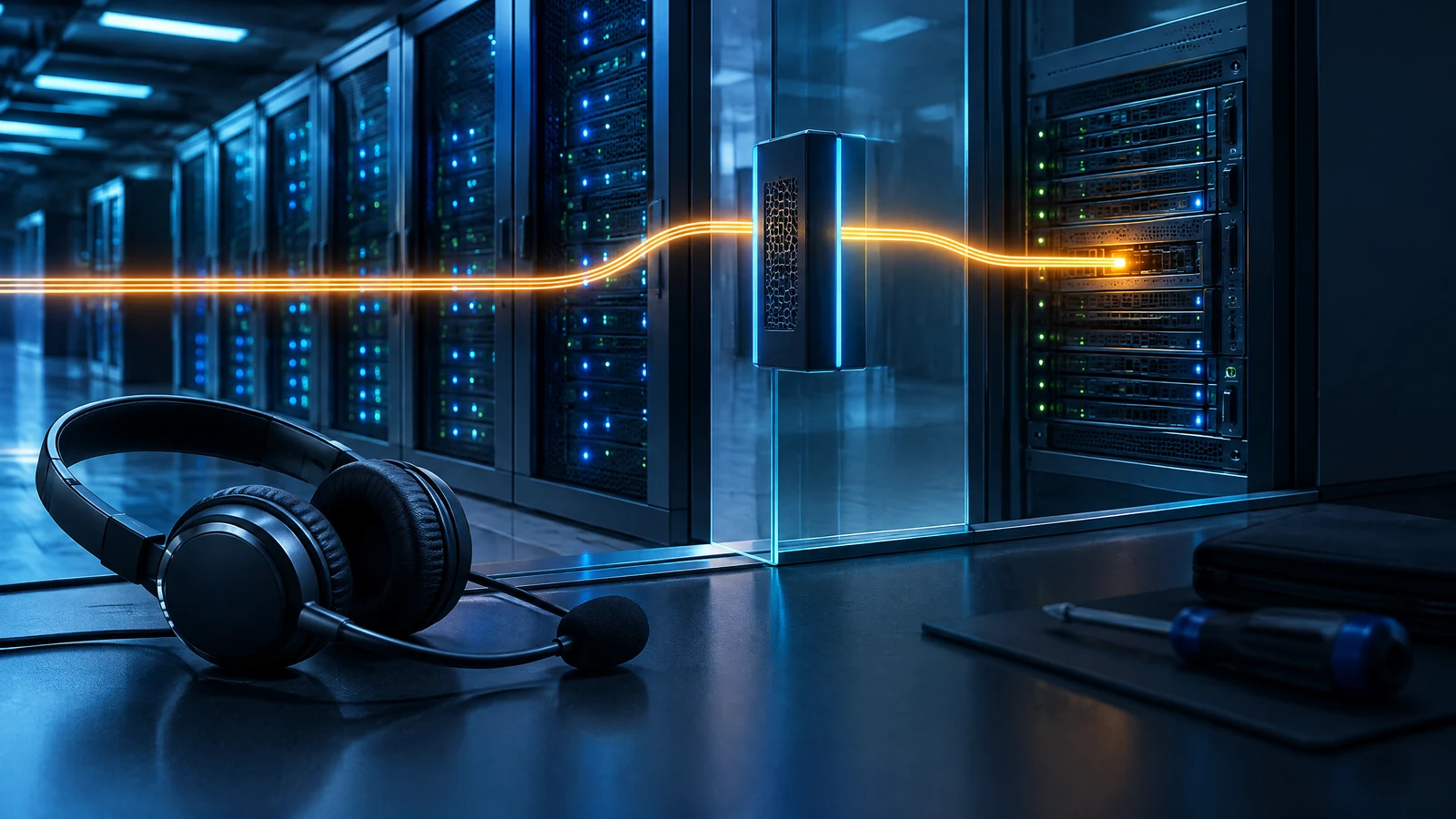 Unbranded contact-center headset and network gateway illustrating server-side request forgery risk