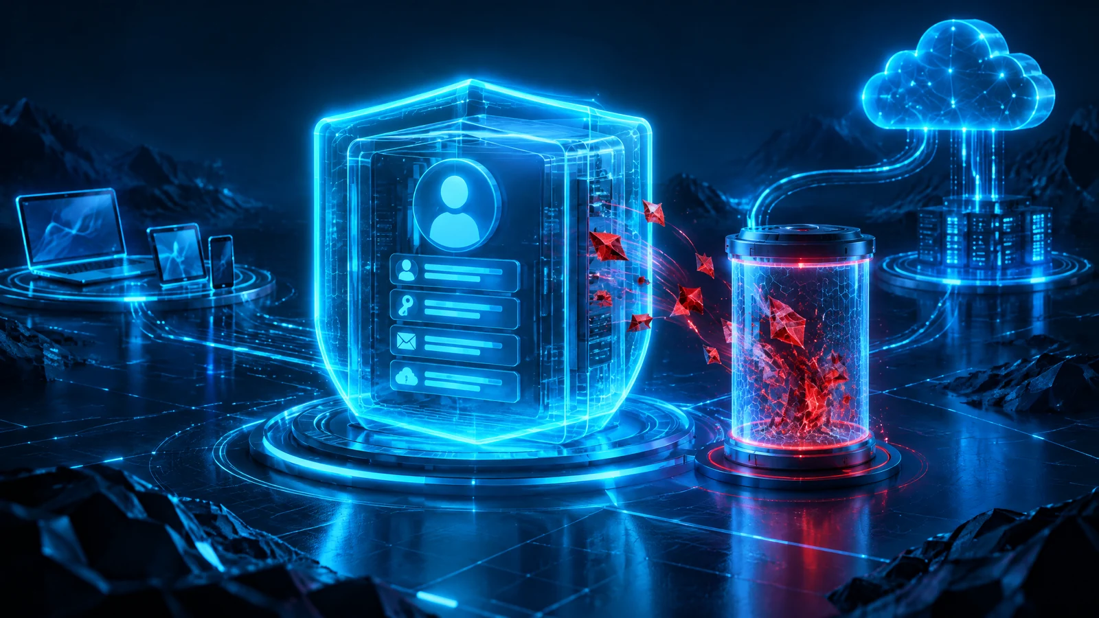 Original conceptual illustration showing lumma infostealer, credential risk and 2025 disruption without embedded text or logos