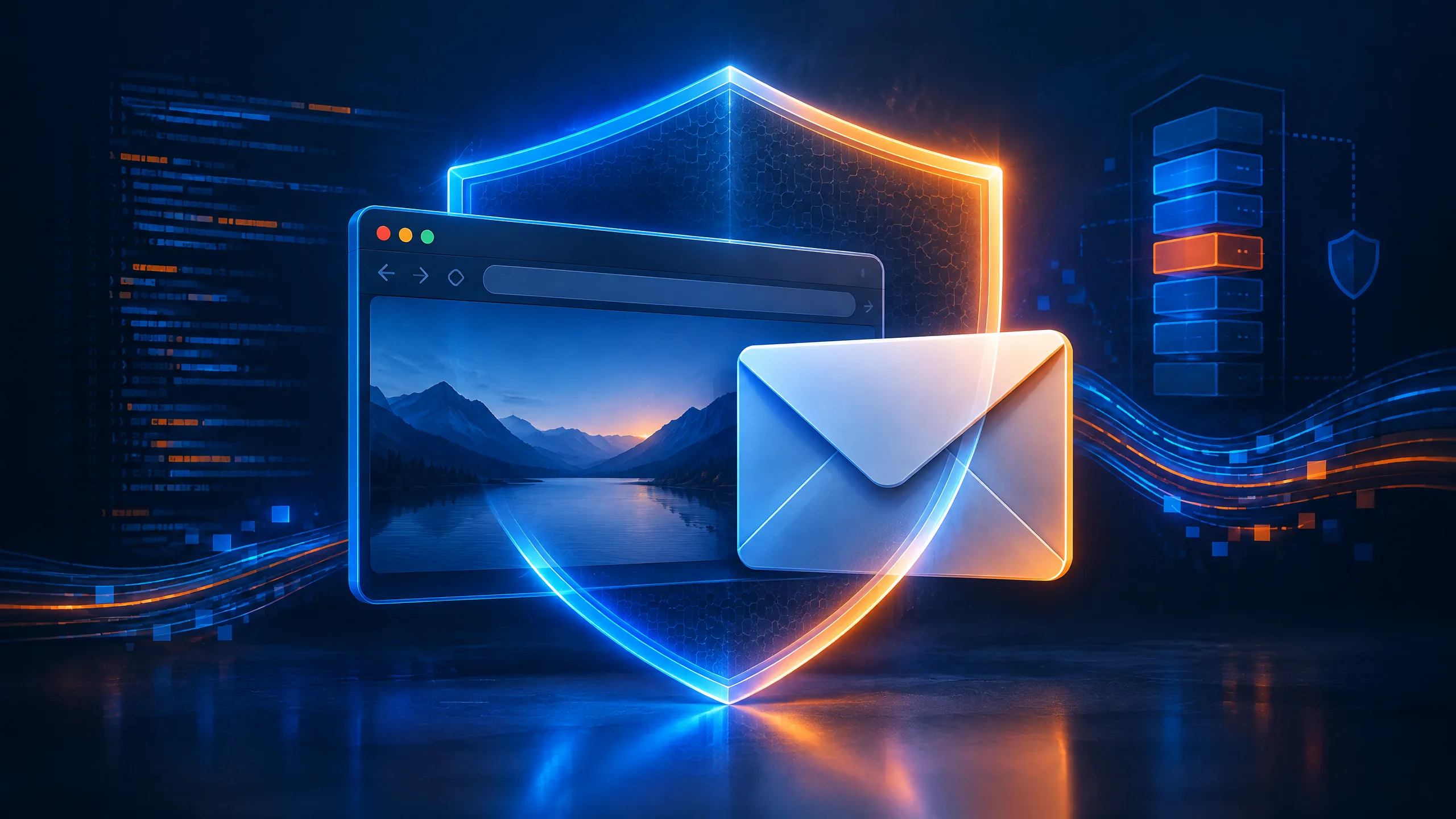 Browser and email applications protected by a cybersecurity shield