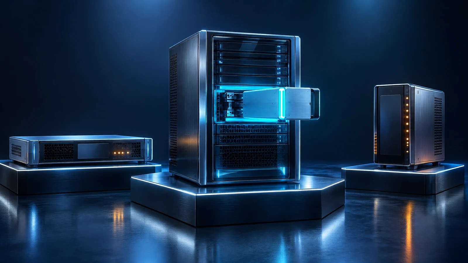 Three unbranded network appliances illustrating product-specific security updates